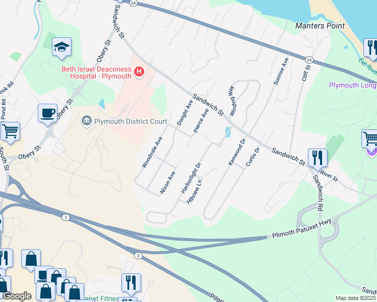 map of restaurants, bars, coffee shops, grocery stores, and more near 22 Pierce Avenue in Plymouth