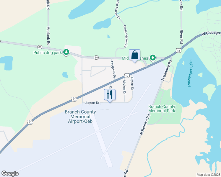 map of restaurants, bars, coffee shops, grocery stores, and more near 367 Rohloff Drive in Coldwater