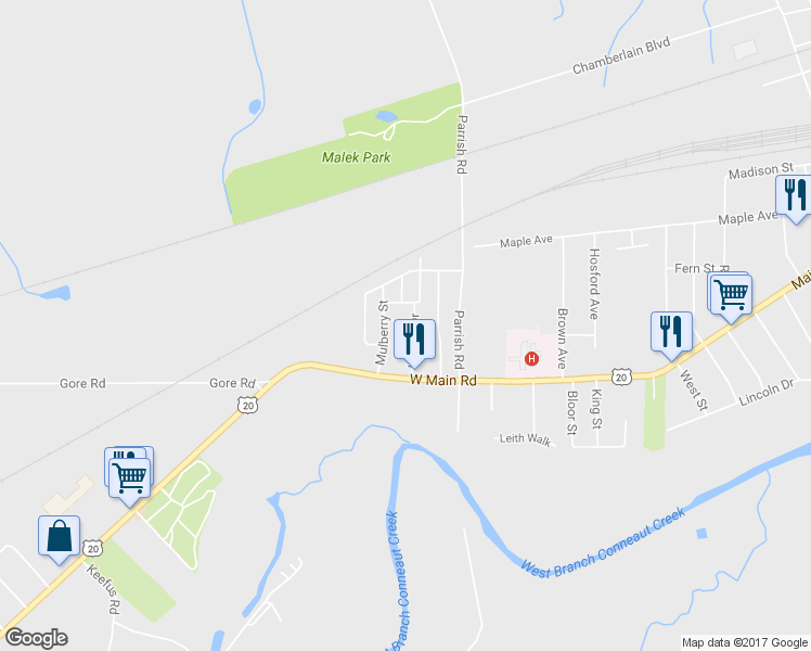 map of restaurants, bars, coffee shops, grocery stores, and more near 219 Locust Drive in Conneaut