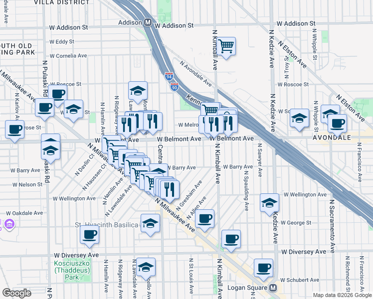 map of restaurants, bars, coffee shops, grocery stores, and more near in Chicago