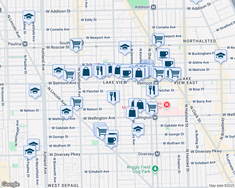 map of restaurants, bars, coffee shops, grocery stores, and more near 3117 North Racine Avenue in Chicago