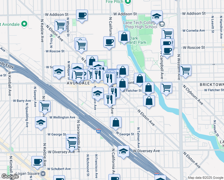 map of restaurants, bars, coffee shops, grocery stores, and more near in Chicago
