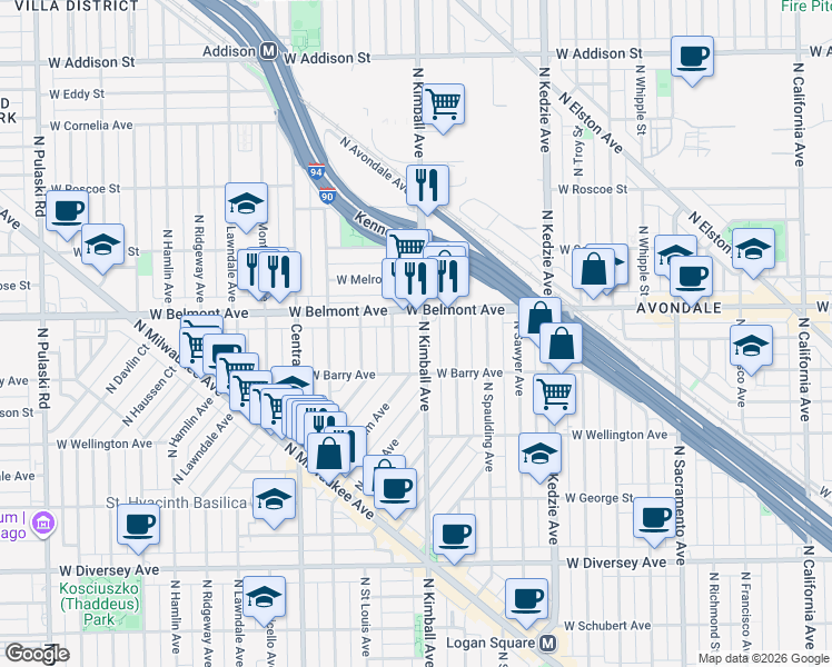map of restaurants, bars, coffee shops, grocery stores, and more near in Chicago