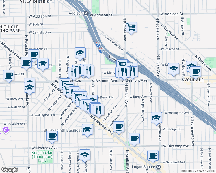 map of restaurants, bars, coffee shops, grocery stores, and more near in Chicago