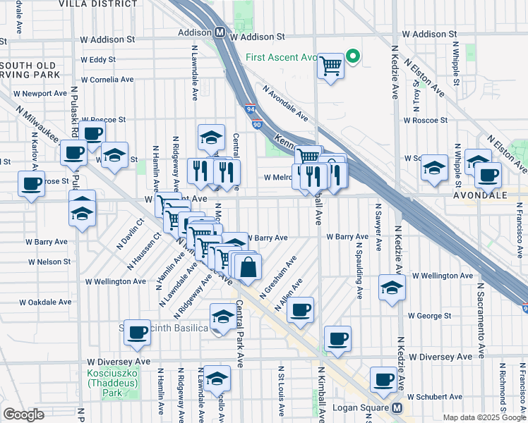 map of restaurants, bars, coffee shops, grocery stores, and more near in Chicago