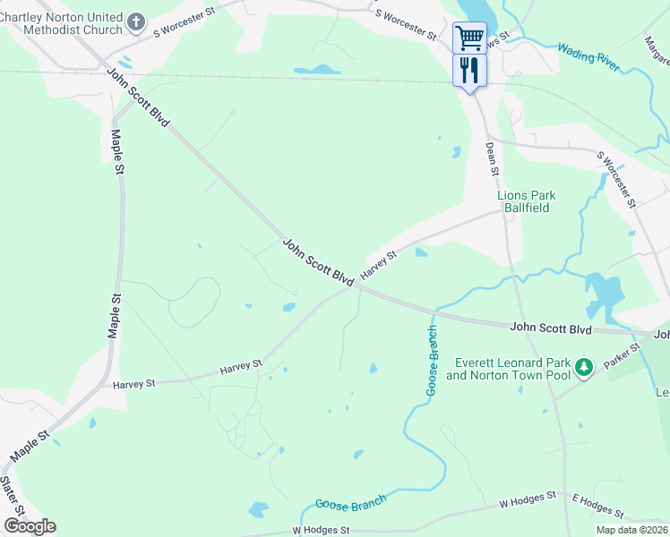 map of restaurants, bars, coffee shops, grocery stores, and more near 169 John Scott Boulevard in Taunton