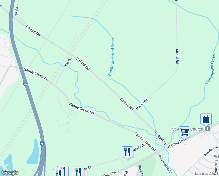 map of restaurants, bars, coffee shops, grocery stores, and more near 1960 East Hurd Road in Monroe