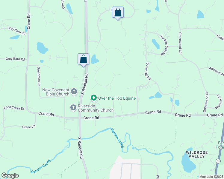 map of restaurants, bars, coffee shops, grocery stores, and more near 36W825 Middlecreek Lane in St. Charles