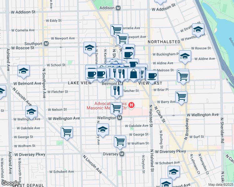 map of restaurants, bars, coffee shops, grocery stores, and more near in Chicago