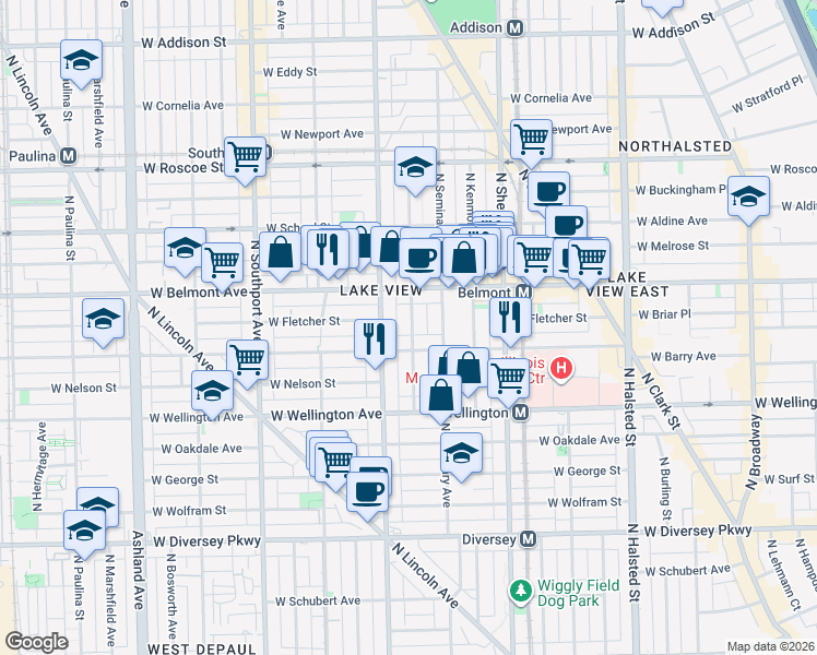 map of restaurants, bars, coffee shops, grocery stores, and more near 3118 North Clifton Avenue in Chicago