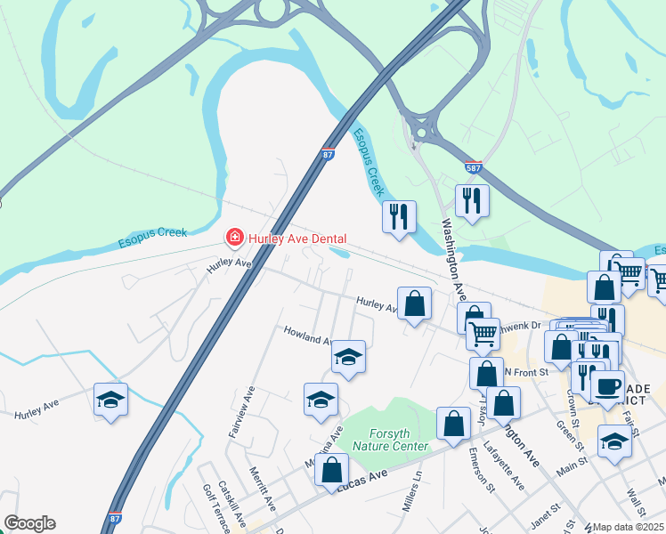 map of restaurants, bars, coffee shops, grocery stores, and more near 189 Hurley Ave in Kingston