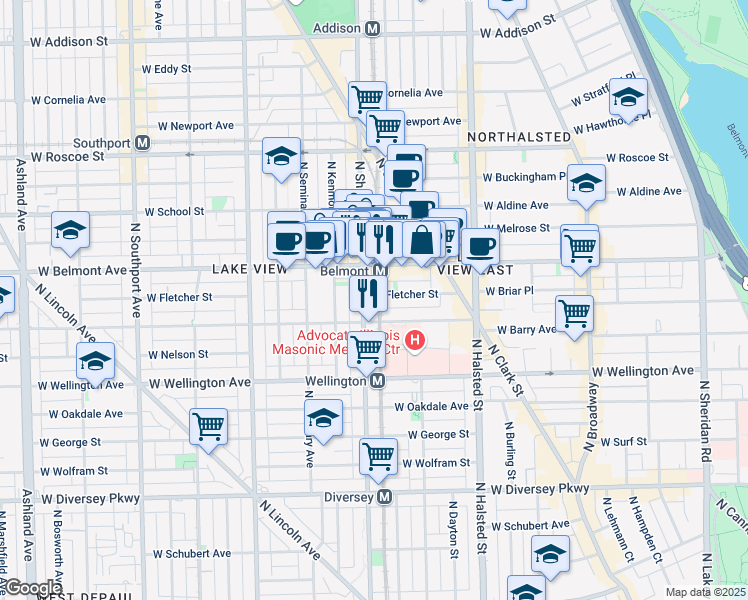 map of restaurants, bars, coffee shops, grocery stores, and more near in Chicago
