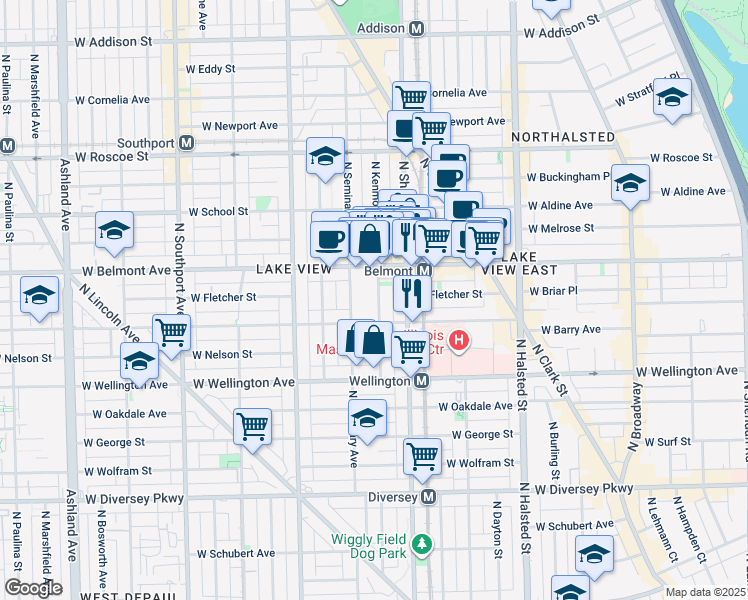 map of restaurants, bars, coffee shops, grocery stores, and more near 3112 North Kenmore Avenue in Chicago
