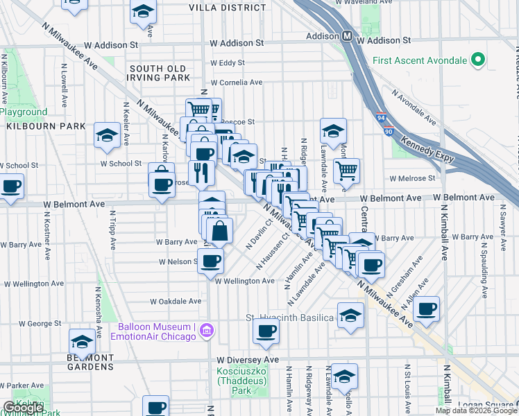 map of restaurants, bars, coffee shops, grocery stores, and more near in Chicago