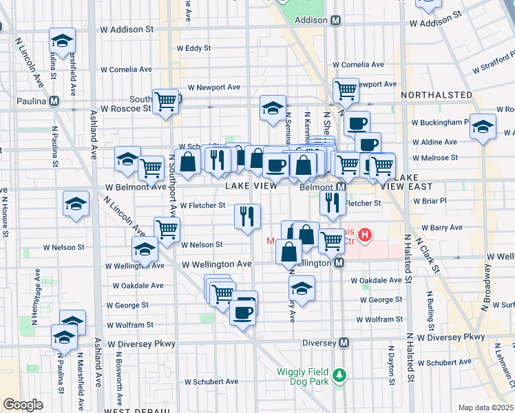 map of restaurants, bars, coffee shops, grocery stores, and more near 3127 North Racine Avenue in Chicago