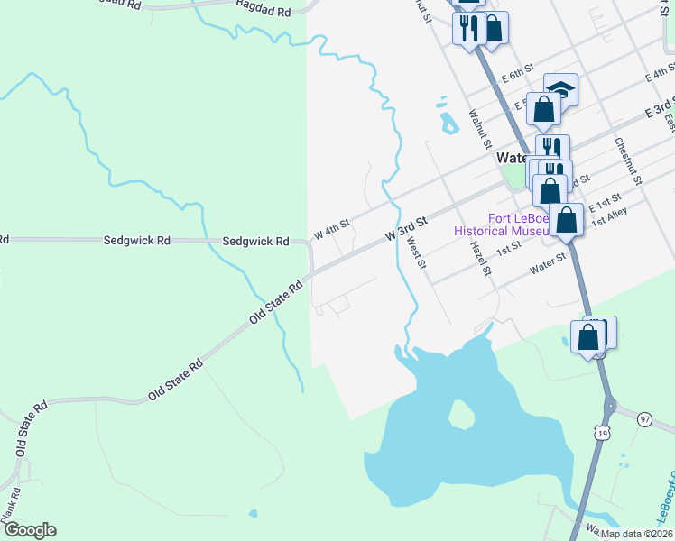 map of restaurants, bars, coffee shops, grocery stores, and more near 423 W 3rd St in Waterford