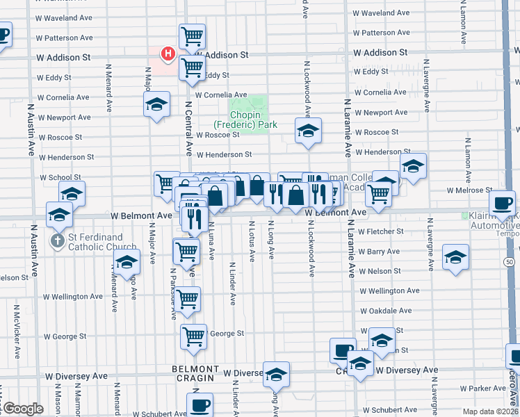 map of restaurants, bars, coffee shops, grocery stores, and more near in Chicago