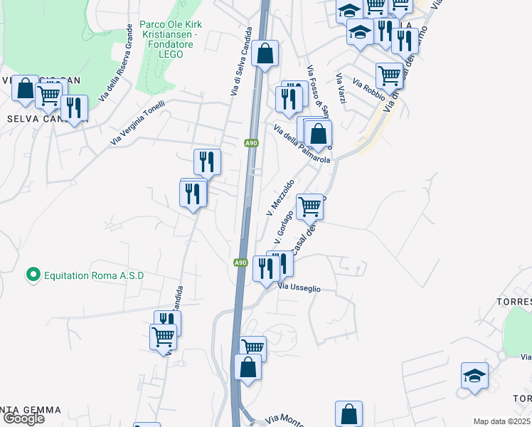 map of restaurants, bars, coffee shops, grocery stores, and more near 118 Via Mezzoldo in Rome