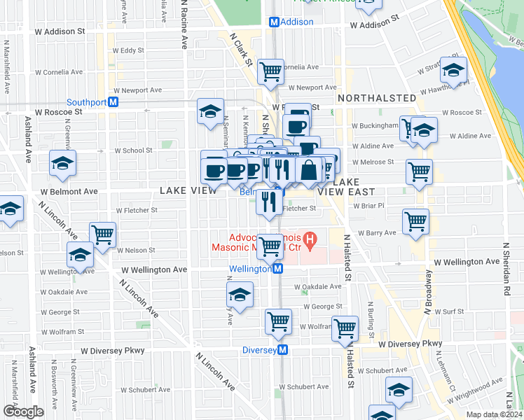 map of restaurants, bars, coffee shops, grocery stores, and more near in Chicago
