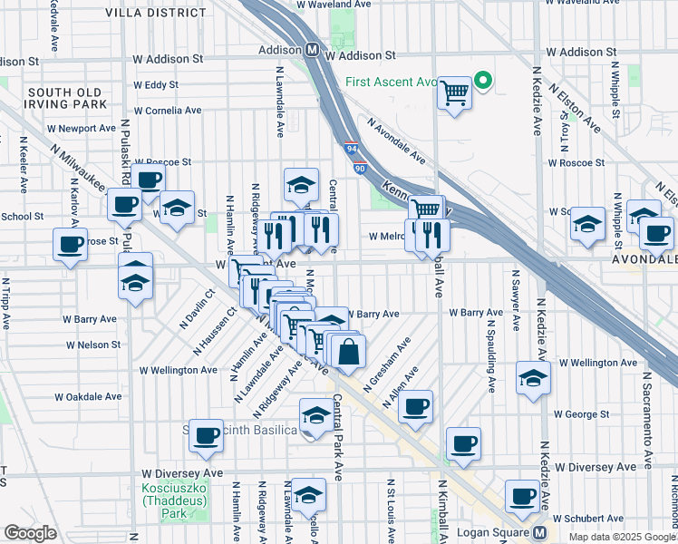 map of restaurants, bars, coffee shops, grocery stores, and more near in Chicago
