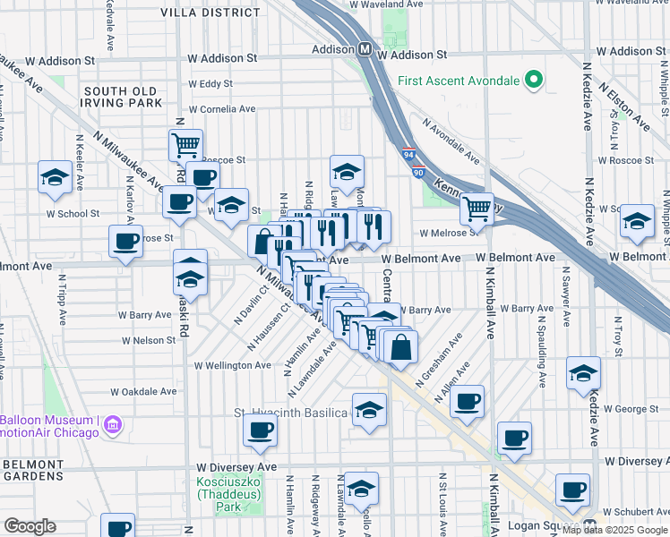 map of restaurants, bars, coffee shops, grocery stores, and more near in Chicago
