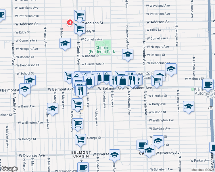 map of restaurants, bars, coffee shops, grocery stores, and more near in Chicago