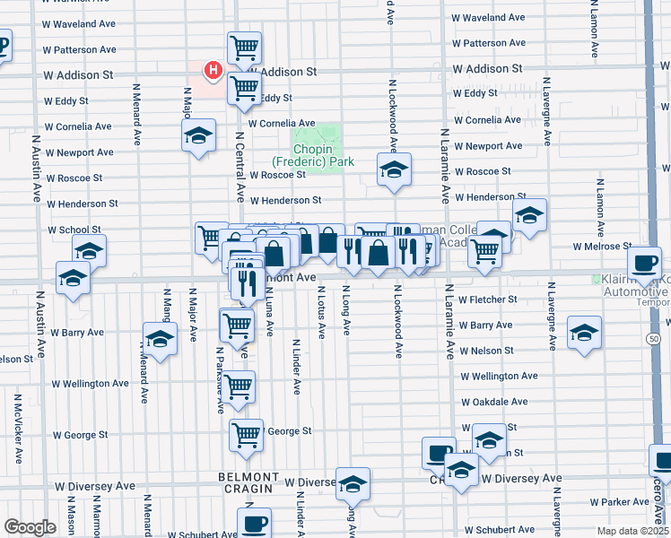 map of restaurants, bars, coffee shops, grocery stores, and more near in Chicago