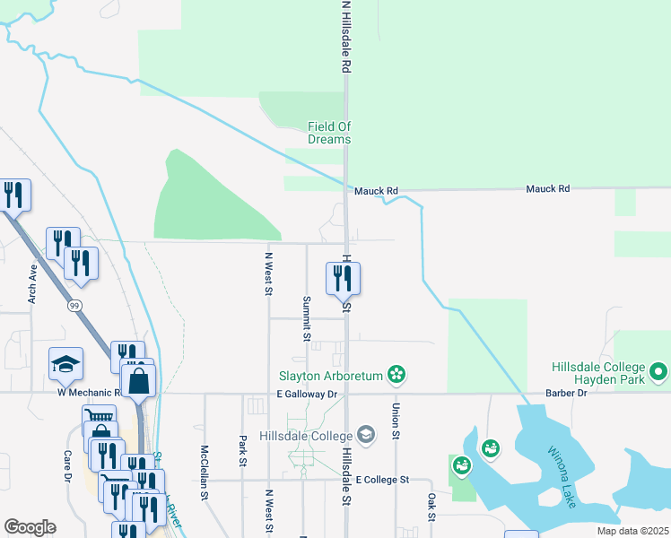 map of restaurants, bars, coffee shops, grocery stores, and more near 373 Hillsdale Street in Hillsdale