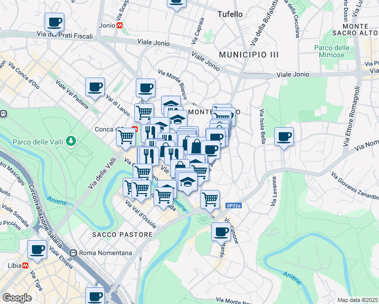 map of restaurants, bars, coffee shops, grocery stores, and more near in Rome