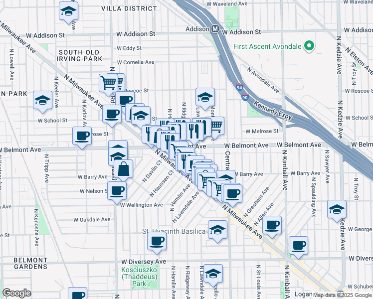 map of restaurants, bars, coffee shops, grocery stores, and more near in Chicago