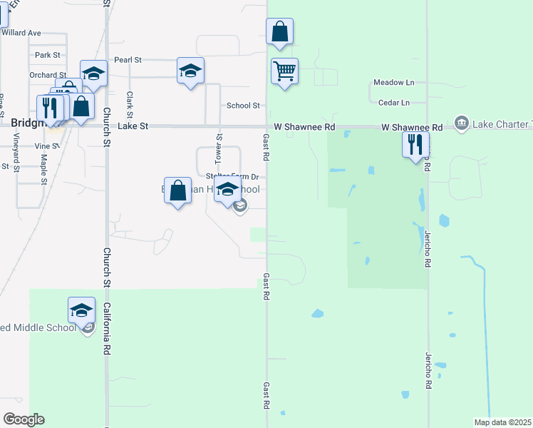 map of restaurants, bars, coffee shops, grocery stores, and more near 9964 Gast Road in Bridgman
