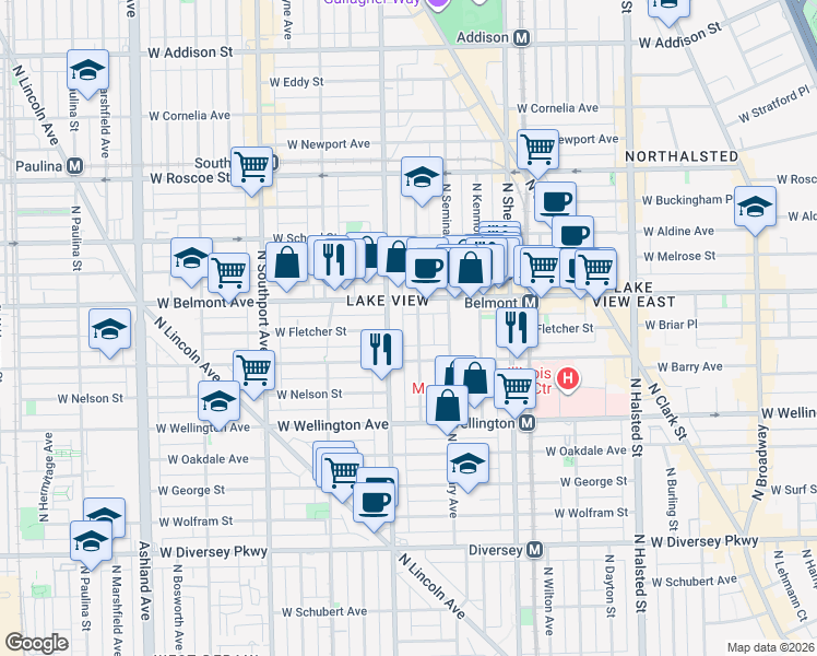 map of restaurants, bars, coffee shops, grocery stores, and more near 3117 North Racine Avenue in Chicago