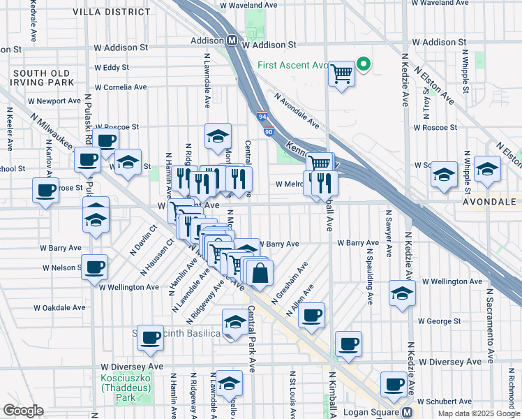 map of restaurants, bars, coffee shops, grocery stores, and more near in Chicago