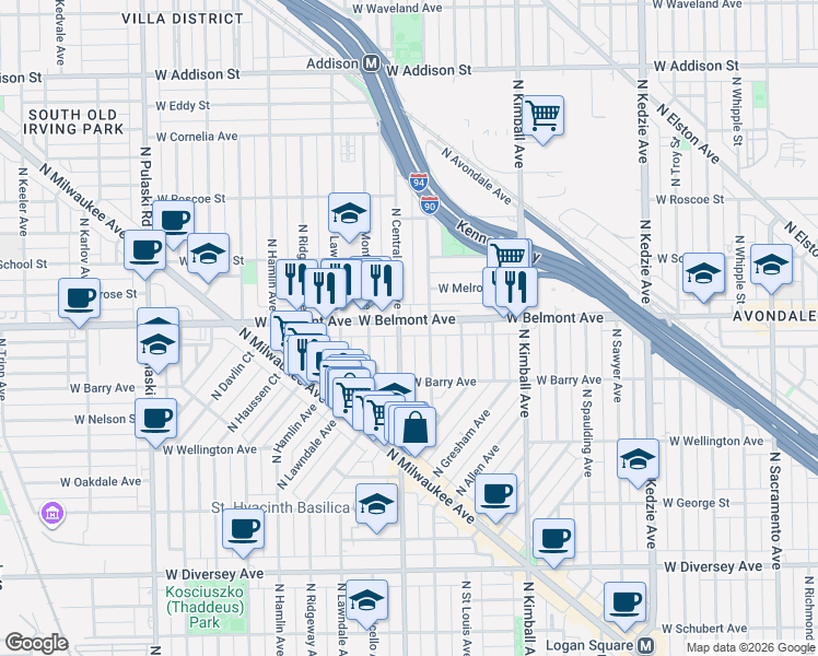 map of restaurants, bars, coffee shops, grocery stores, and more near in Chicago