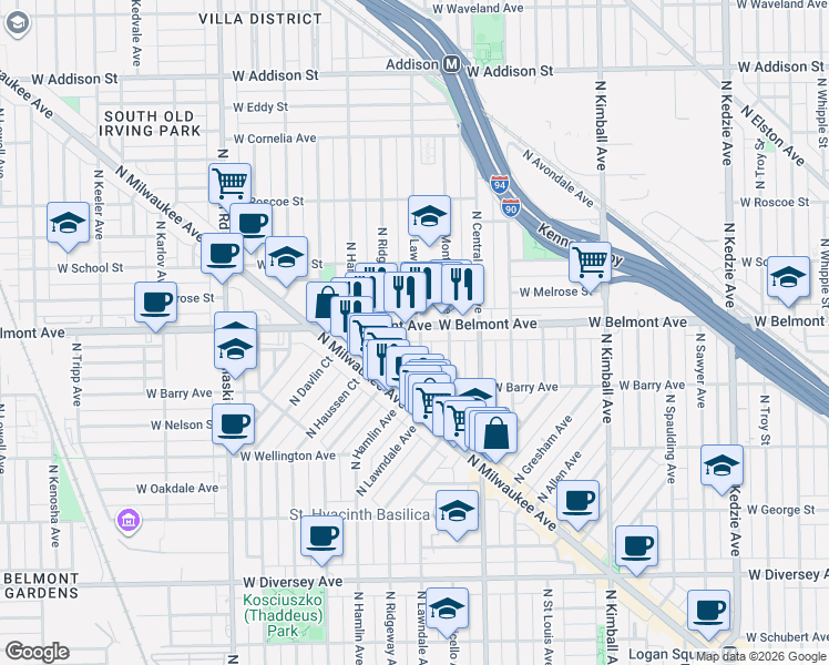 map of restaurants, bars, coffee shops, grocery stores, and more near in Chicago