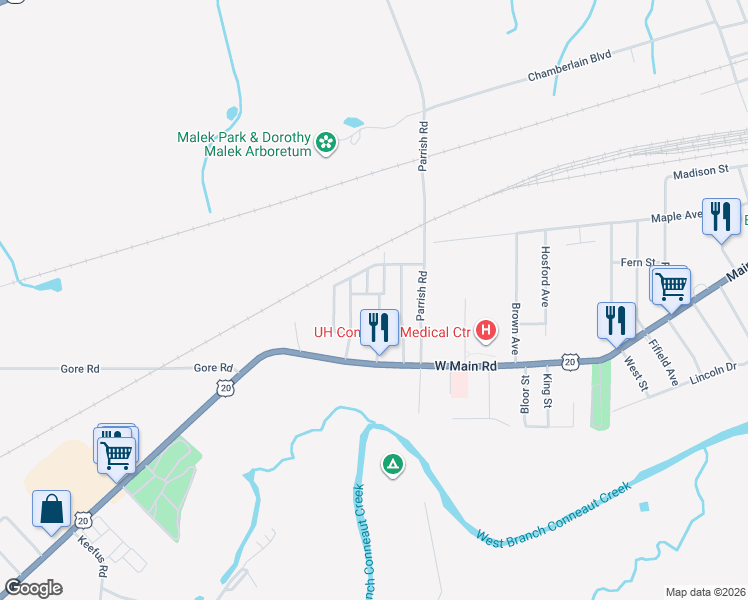 map of restaurants, bars, coffee shops, grocery stores, and more near 219 Locust Drive in Conneaut