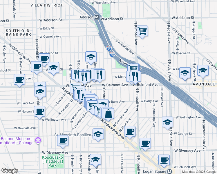 map of restaurants, bars, coffee shops, grocery stores, and more near in Chicago
