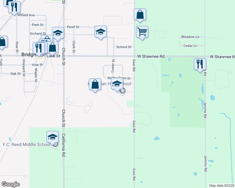 map of restaurants, bars, coffee shops, grocery stores, and more near 9964 Gast Road in Bridgman