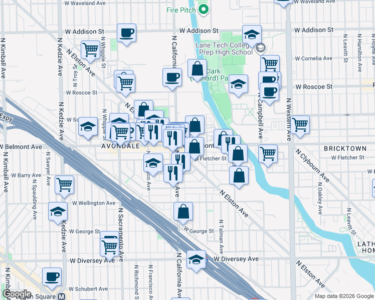 map of restaurants, bars, coffee shops, grocery stores, and more near in Chicago