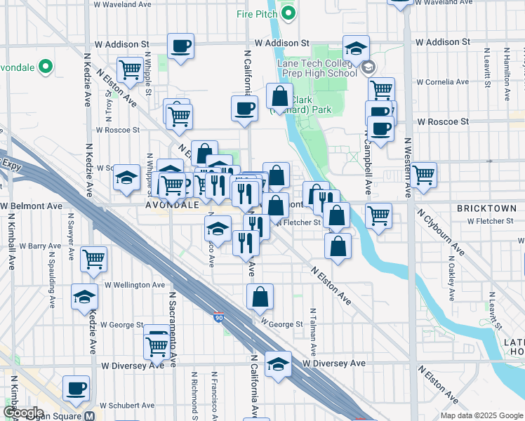 map of restaurants, bars, coffee shops, grocery stores, and more near in Chicago