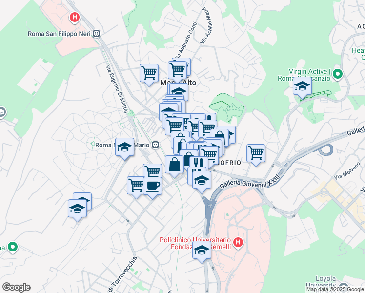 map of restaurants, bars, coffee shops, grocery stores, and more near 2 Via dell'Acquedotto del Peschiera in Roma