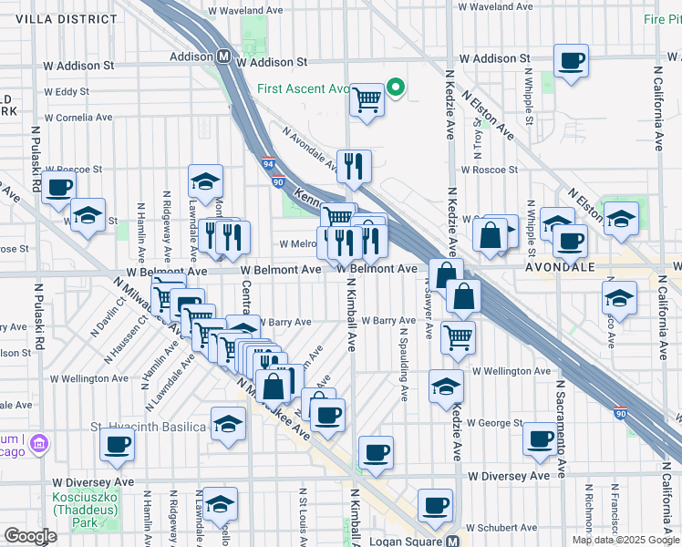 map of restaurants, bars, coffee shops, grocery stores, and more near in Chicago
