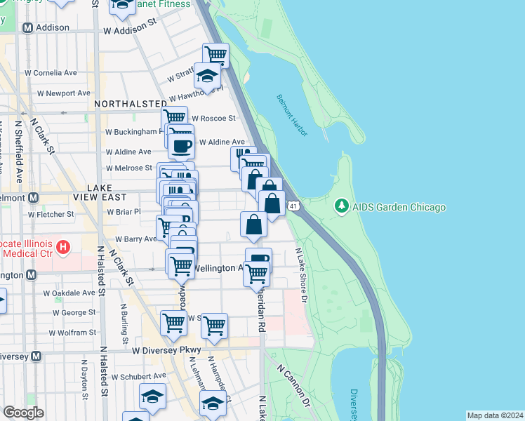 map of restaurants, bars, coffee shops, grocery stores, and more near in Chicago