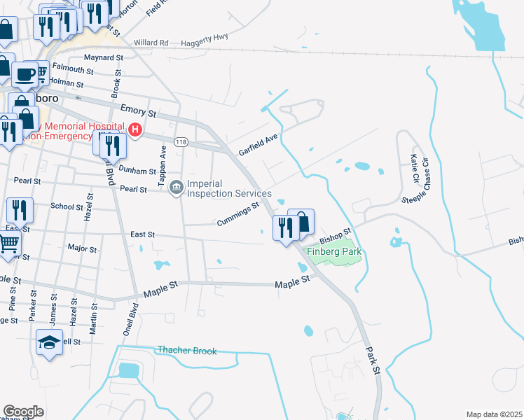 map of restaurants, bars, coffee shops, grocery stores, and more near 85 Cummings Street in Attleboro