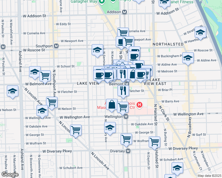 map of restaurants, bars, coffee shops, grocery stores, and more near 3112 North Kenmore Avenue in Chicago