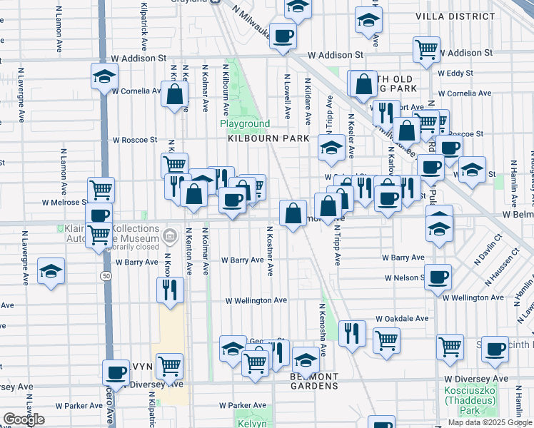 map of restaurants, bars, coffee shops, grocery stores, and more near in Chicago
