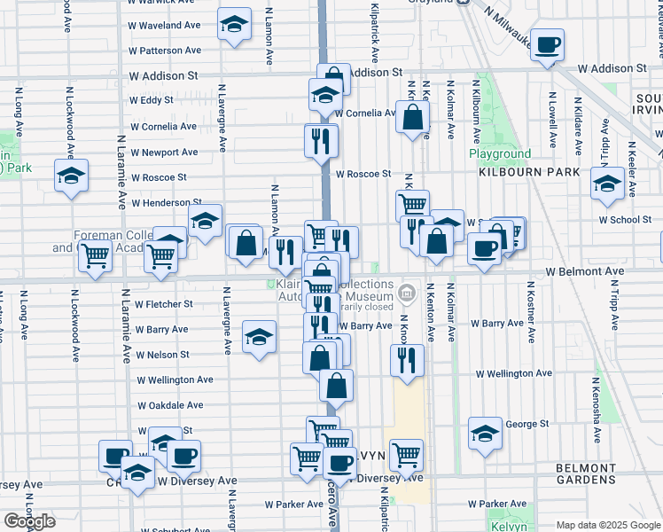 map of restaurants, bars, coffee shops, grocery stores, and more near 3208 North Cicero Avenue in Chicago