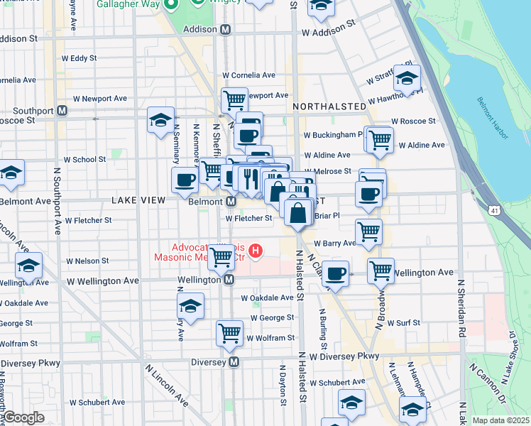map of restaurants, bars, coffee shops, grocery stores, and more near 846 West Barry Avenue in Chicago