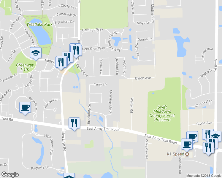 map of restaurants, bars, coffee shops, grocery stores, and more near Morningside Drive in Bloomingdale