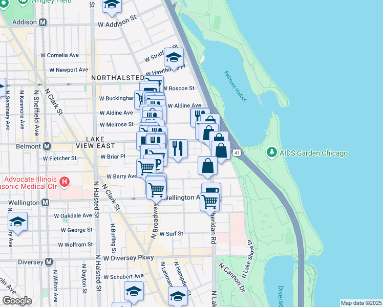 map of restaurants, bars, coffee shops, grocery stores, and more near 3152 North Hudson Avenue in Chicago